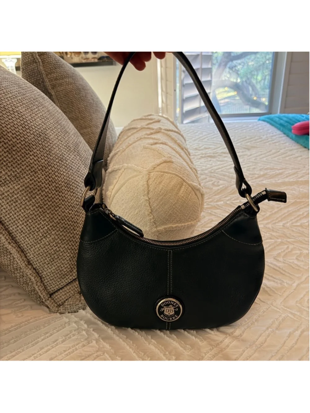 Dooney & Bourke Black Pebbled Leather Shoulder Bag Hobo Zip Top Small